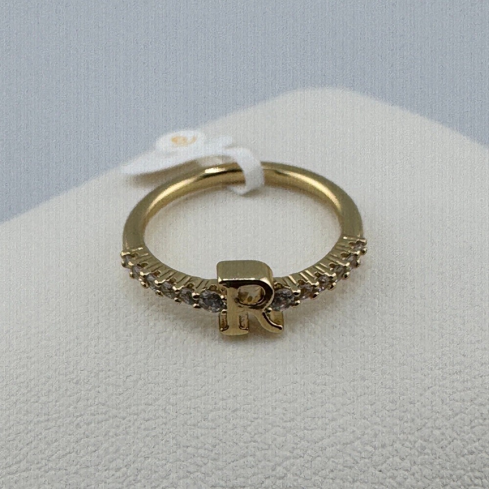 Gold Tone Initial R Ring with‎ Cubic Zirconia Accents Personalized Jewelry
